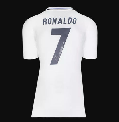 Ronaldo Signed Modern Real Madrid Home Shirt With Fan Style Number In Classic Frame