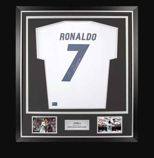 Ronaldo Signed Modern Real Madrid Home Shirt With Fan Style Number In Classic Frame