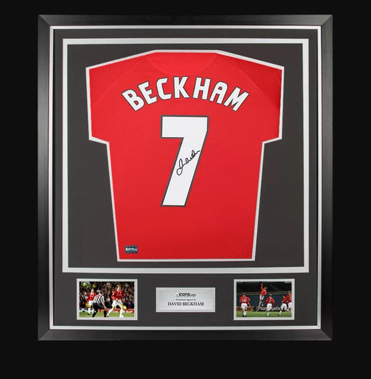 David Beckham Back Signed Manchester United 1999 UEFA Champions League Home Shirt In Classic Frame